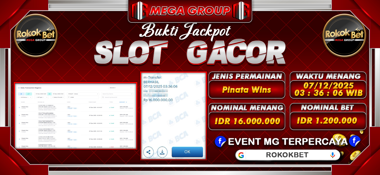 Bukti JP situs Rokokbet hari Minggu, 07 Desember 2025