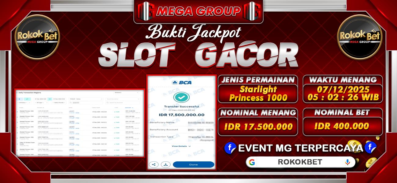 Bukti JP situs Rokokbet hari Minggu, 07 Desember 2025